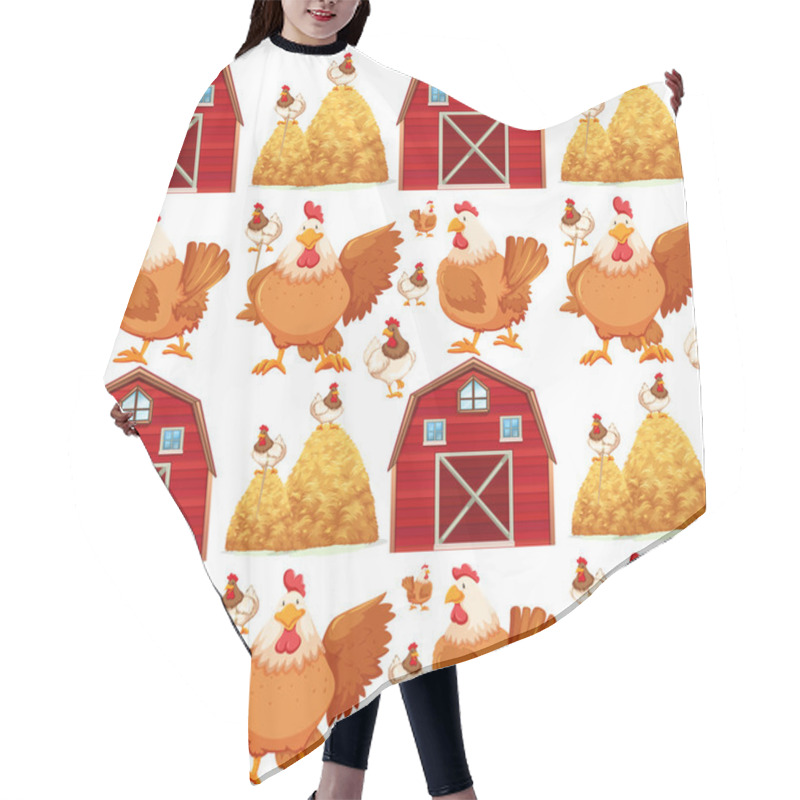 Personality  Seamless Background With Barn And Chickens Hair Cutting Cape