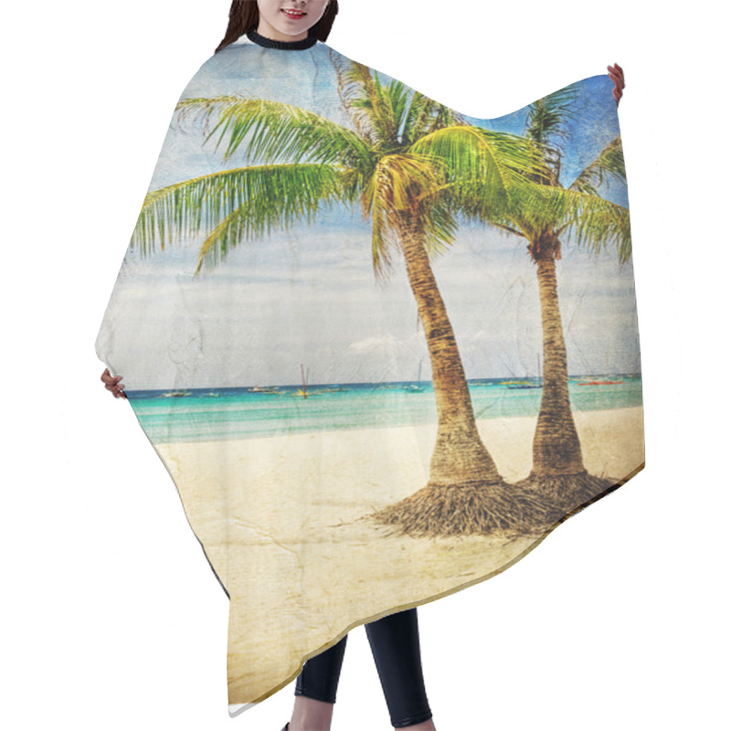 Personality  Tropical Beach - Artwork In Painting Style Hair Cutting Cape