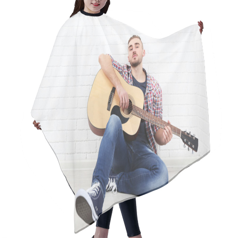 Personality  Young Musician With Guitar Hair Cutting Cape