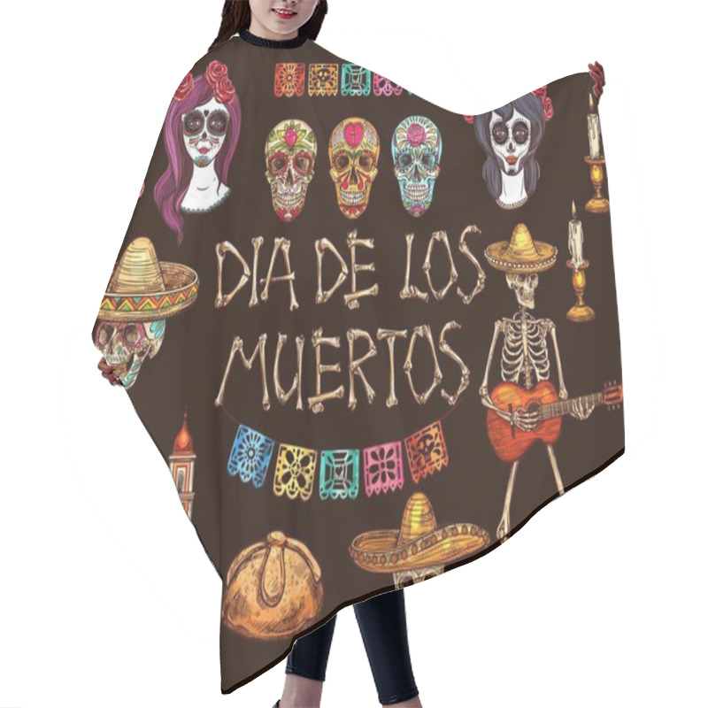 Personality  Mexican Day Of Dead Skulls And Skeleton Symbols Hair Cutting Cape