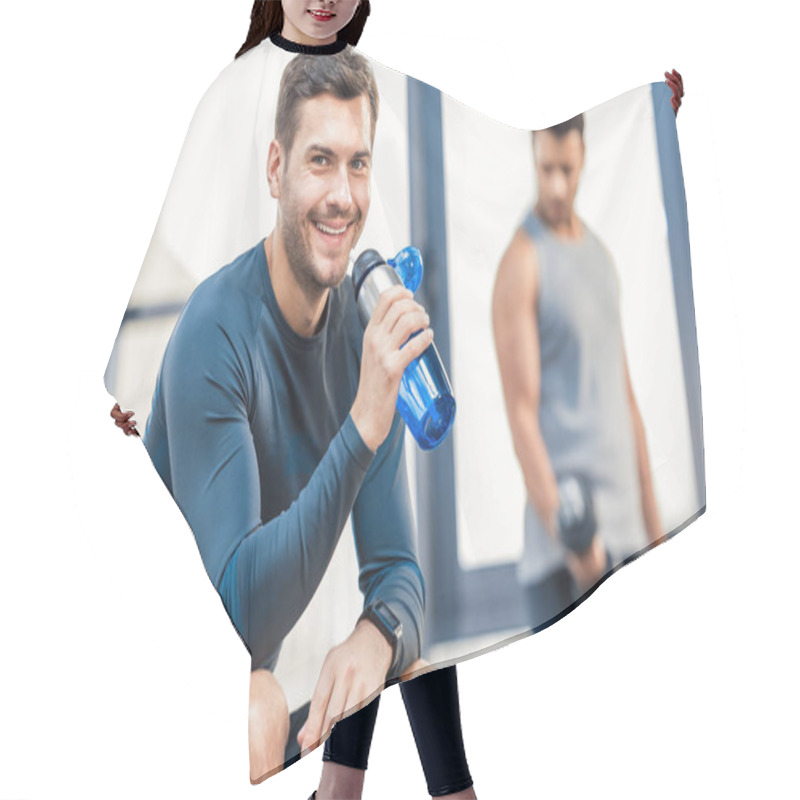 Personality  Man With Bottle Of Water Resting At Gym Hair Cutting Cape