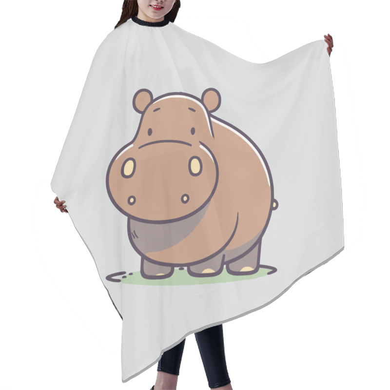 Personality  Illustration Of Hippo Character Logo Mascot Wild Animal Hippopotamus In Cartoon Flat Color Vector Style Hair Cutting Cape