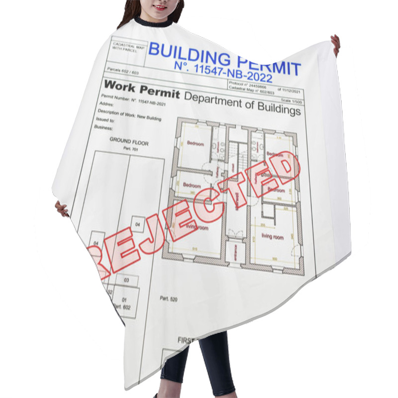 Personality  Rejected Buildings Permit Concept Illustration With Refusing Residential Building Project Hair Cutting Cape