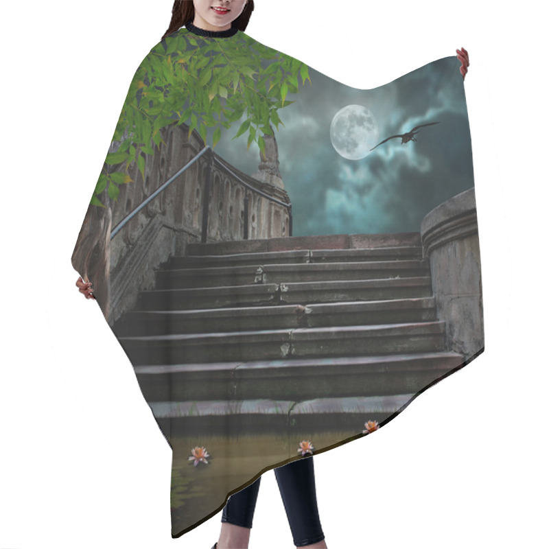 Personality  Old Stone Staircase In Celebration Of Halloween On Background Of Hair Cutting Cape