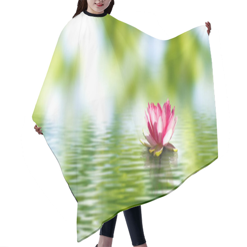 Personality  A Single Pink Water Lily Floats Gracefully On A Calm Pond, Surrounded By Lush Greenery. The Gentle Ripples In The Water Create A Serene And Peaceful Atmosphere. Hair Cutting Cape