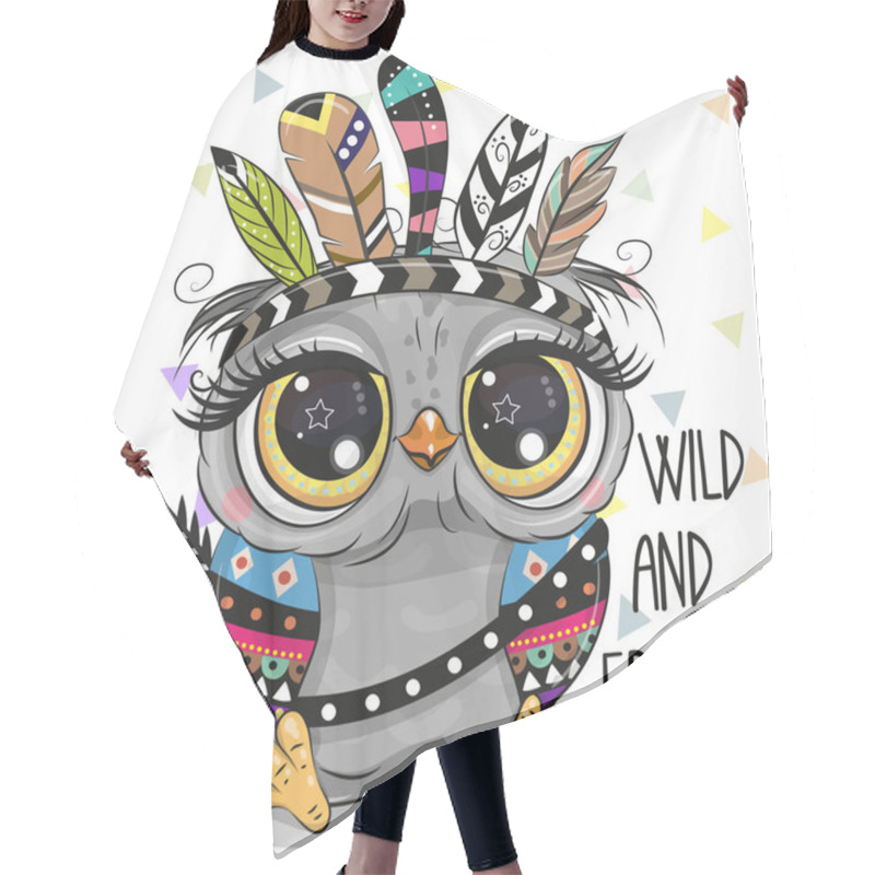 Personality  Cute Cartoon Tribal Owl With Feathers On A White Background Hair Cutting Cape