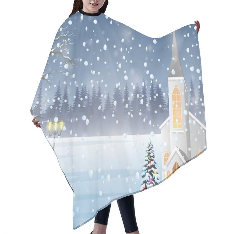 Personality  Winter Landscape With Church, Christmas Night Background Hair Cutting Cape