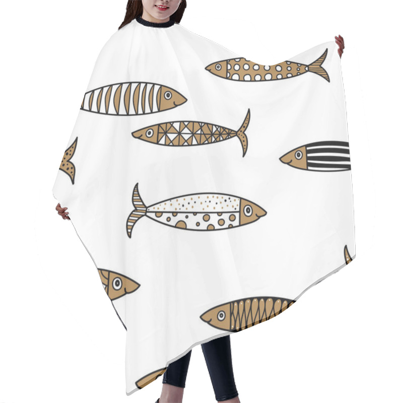 Personality  Gold Cute Fish.  Kids Lbackground. Seamless Pattern. Can Be Used In Textile Industry, Paper, Background, Scrapbooking. Hair Cutting Cape