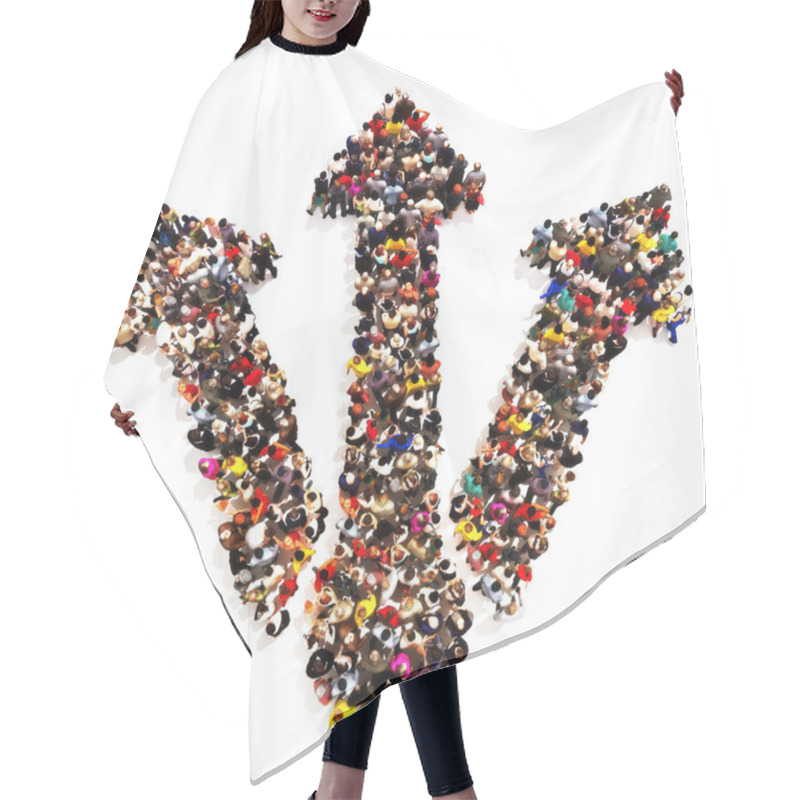 Personality  People Headed Into Different Directions . Large Groups Of People In The Shape Of Arrows Taking Different Routes. Hair Cutting Cape