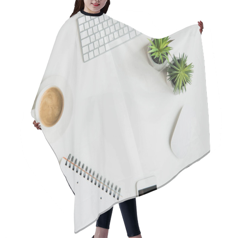 Personality  Keyboard With Office Supplies And Smartphone Hair Cutting Cape