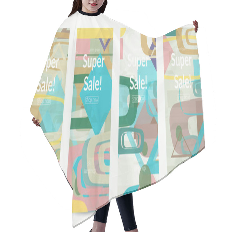 Personality  Abstract Geometric Texture. Mid Century Modern  Design With Geometric Shapes Transparent And Overlapping. Retro Colors. Social Media Template Retro Geometry Vintage Style. Hair Cutting Cape