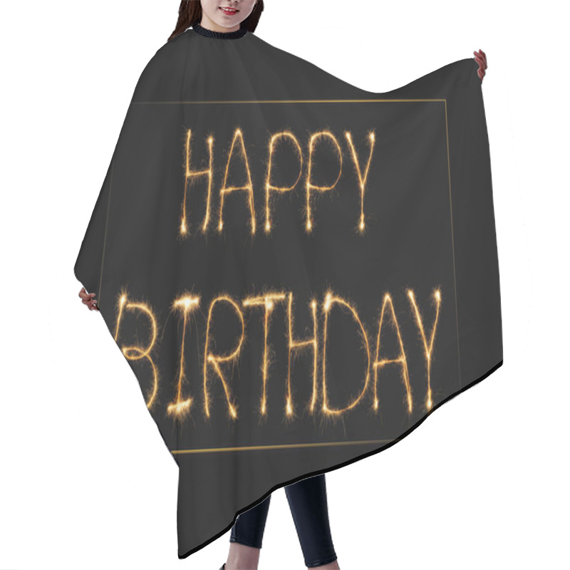 Personality  Close Up View Of Happy Birthday Light Lettering On Black Backdrop Hair Cutting Cape