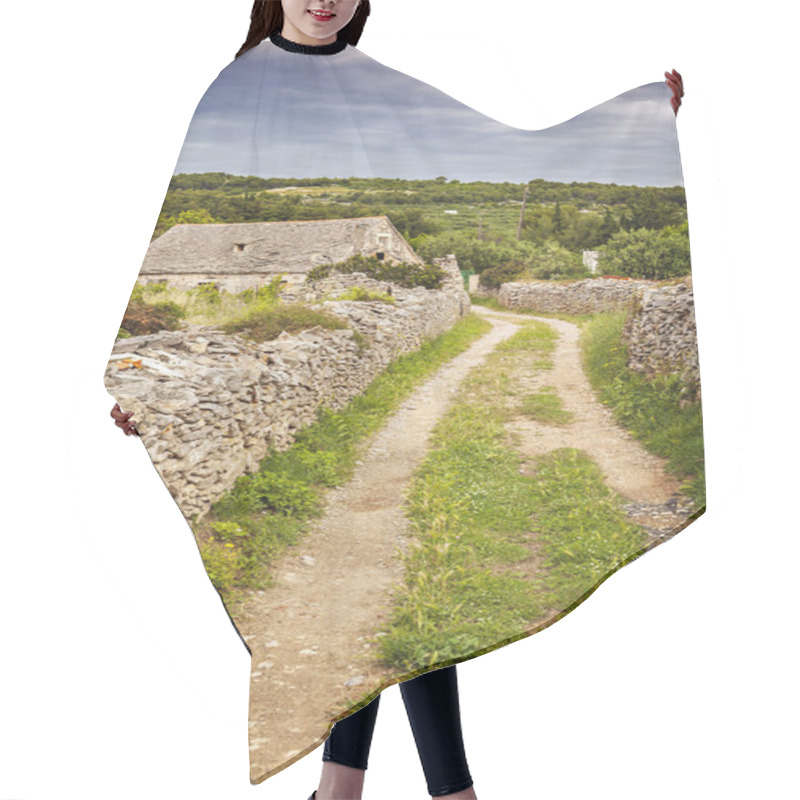 Personality  Gravel Path To Old Stone House. Island Of Brac, Croatia.  Hair Cutting Cape