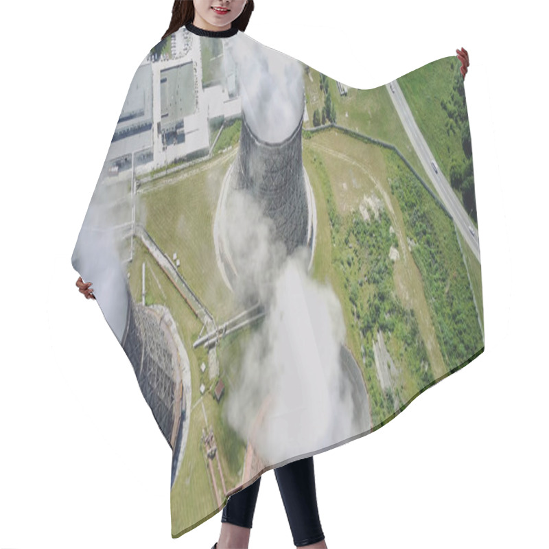 Personality  Nuclear Plant Top View, Bird's Eye View, Steam, Pipes Hair Cutting Cape