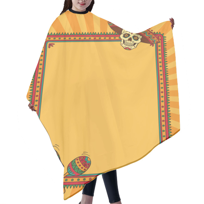 Personality  Frame With Mexican Skull In Sombrero Hair Cutting Cape