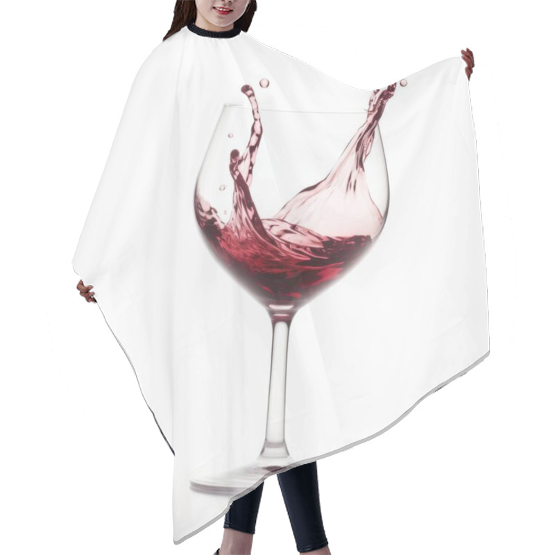 Personality  A Pristine Glass Of Red Wine Captures A Dynamic Splash, Showcasing Elegance And Vibrancy. Hair Cutting Cape