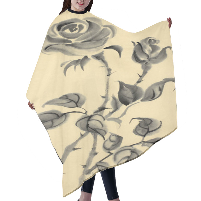 Personality  Drawing Of A Rose On A Beige Background Hair Cutting Cape