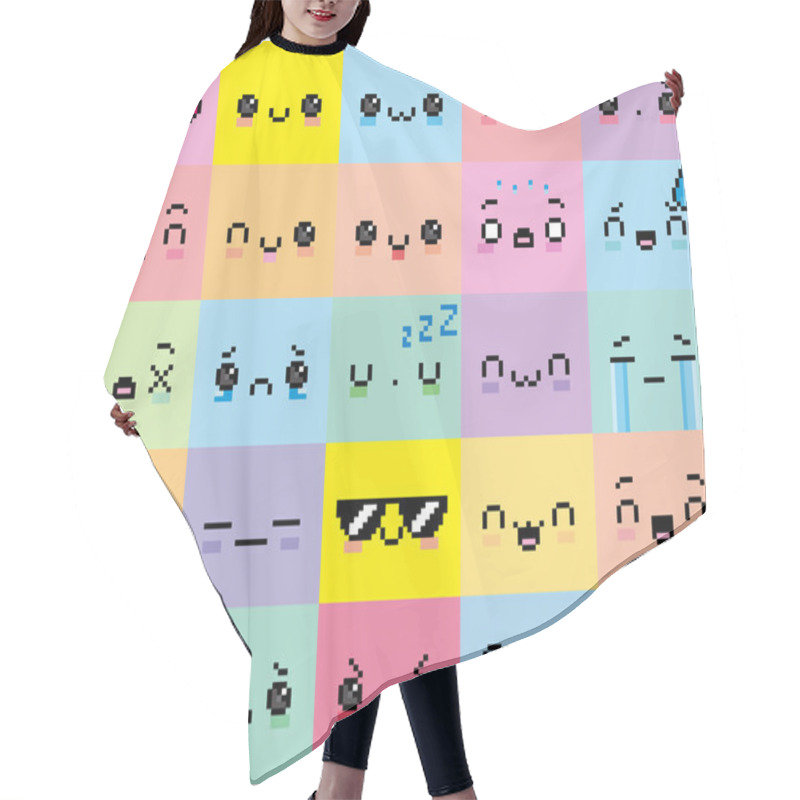 Personality  Set Of Different Cartoon Pixel Faces Hair Cutting Cape