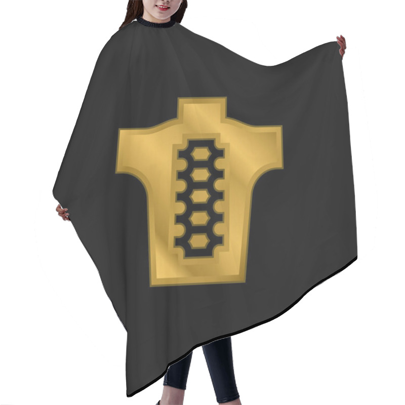 Personality  Backbone Gold Plated Metalic Icon Or Logo Vector Hair Cutting Cape