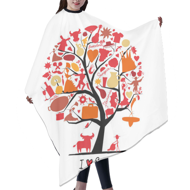 Personality  Art Tree With Spain Symbols For Your Design Hair Cutting Cape