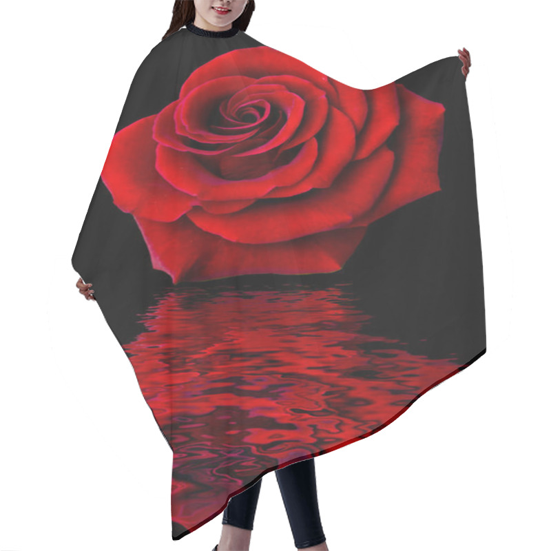 Personality  Single Red Rose, On A Black Background, Reflected In Water Hair Cutting Cape