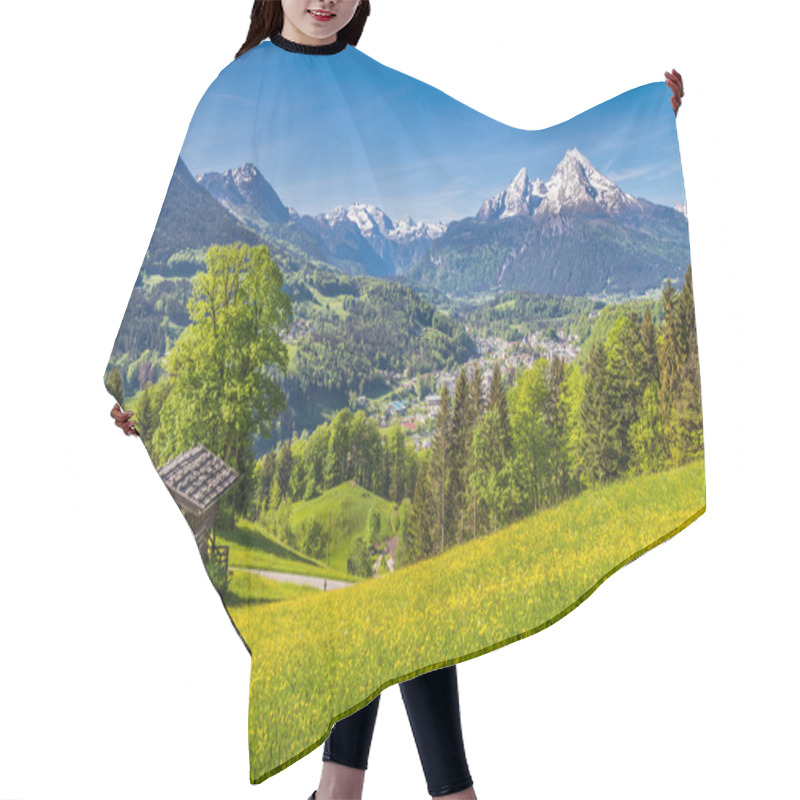 Personality  Idyllic Landscape In The Alps With Traditional Mountain Lodge In Springtime Hair Cutting Cape