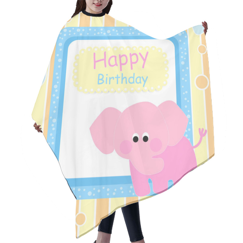 Personality  Happy Birthday Card With Pink Elephant - Vector Illustration Hair Cutting Cape