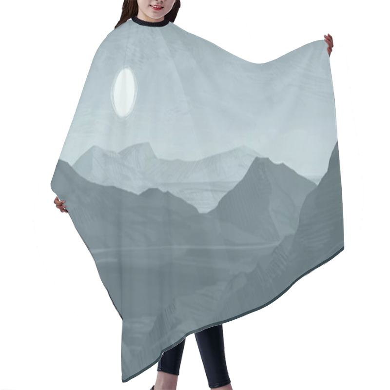 Personality  Abstract Silhouetted Background With Misty Mountains Hair Cutting Cape