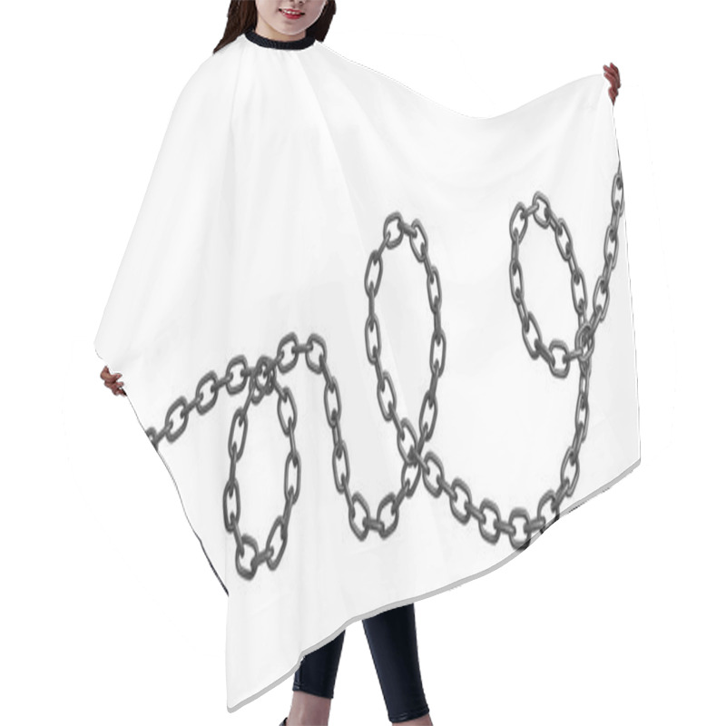 Personality  3d Rendering Of A Single Curved Metal Chain Lying On A White Background. Hair Cutting Cape