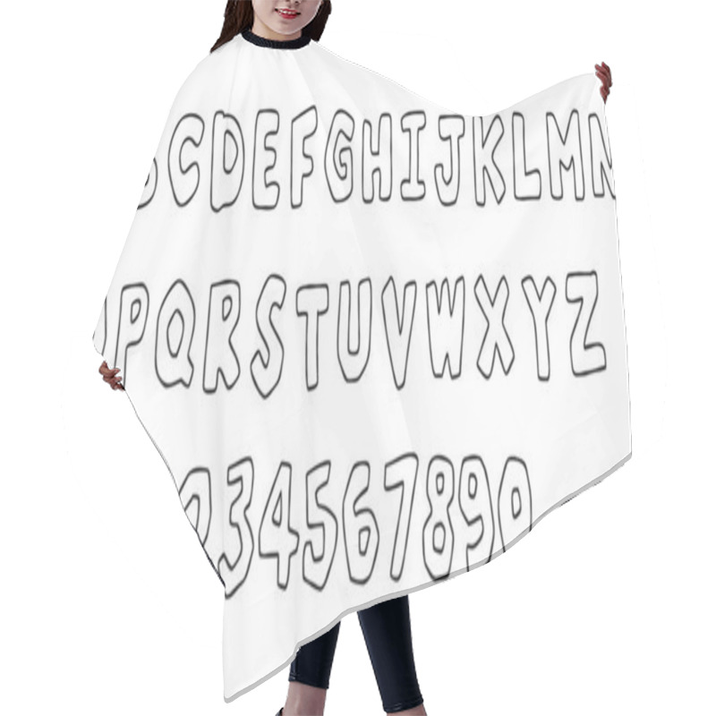 Personality  Funny Child's Handwriting, Alphabet Outline Doodle On White Background. Alphabet And Numbers For Learning, Coloring Letters For Puffers. Hair Cutting Cape