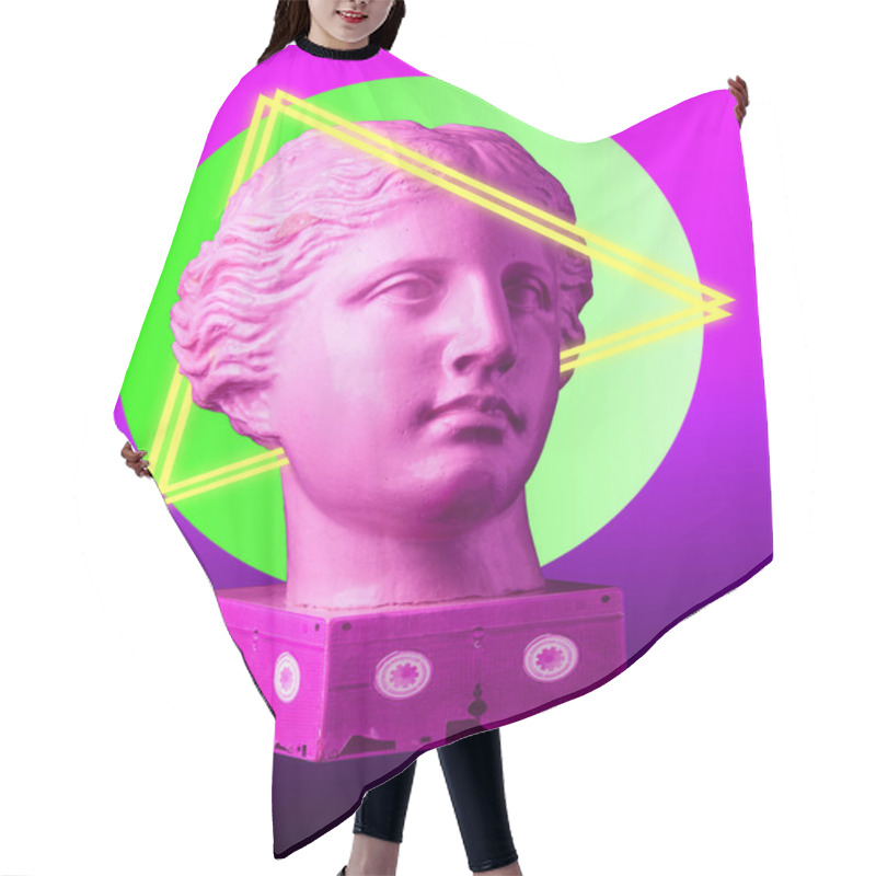 Personality  Antique Head, VHS Cassettes Vaporwave Background. Concept Of Memphis Synthwave Style Posters. Hair Cutting Cape