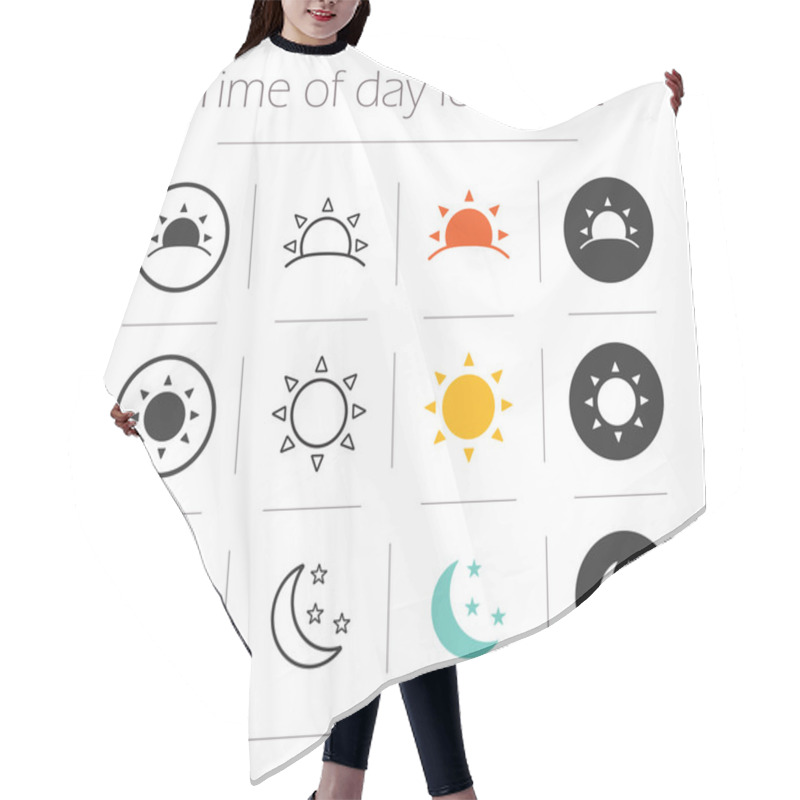 Personality  Time Of Day Icons Set Hair Cutting Cape