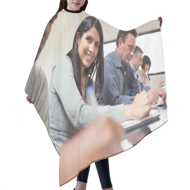 Personality  Woman Looking Up From Lecture Hair Cutting Cape