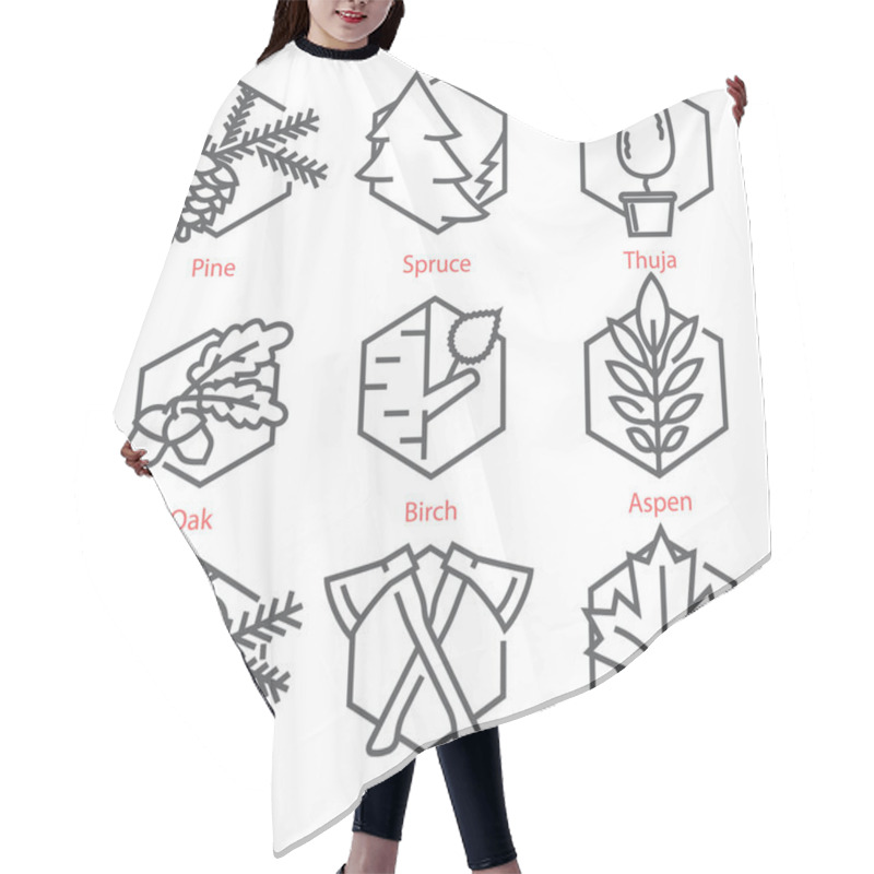 Personality   Vector Thin Line Icons Set With Trees For Nature And Ecology In Hair Cutting Cape