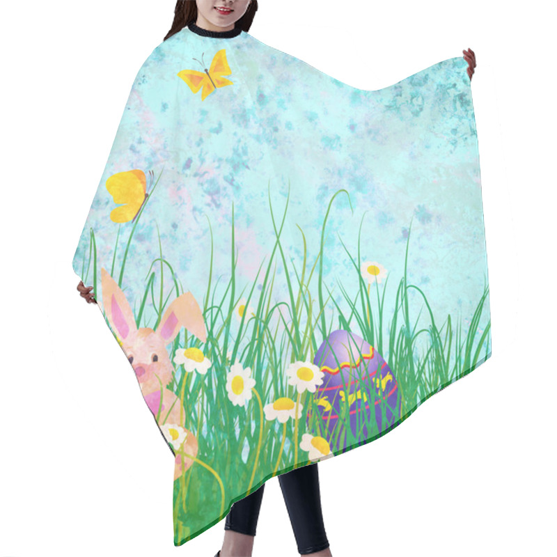 Personality  Easter Rabbit With Daisies Flowers And Butterfly On Grunge Paper Hair Cutting Cape