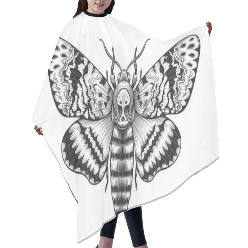 Personality  Hand Drawn Acherontia Styx Butterfly Isolated On Blank Background. Vector Monochrome Death's-Head Hawk Moth Top View. Black And White Illustration In Vintage Style, T-shirt Design, Tattoo Art. Hair Cutting Cape