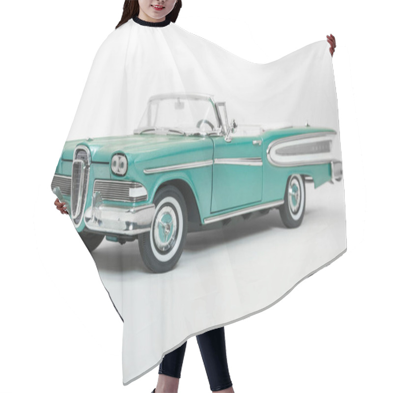 Personality  Model Of An Old Convertible Car Originally Manufactured In The Year 1958. Hair Cutting Cape