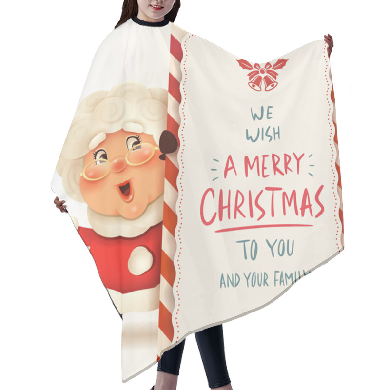 Personality  Mrs.Claus With Big Signboard. Hair Cutting Cape