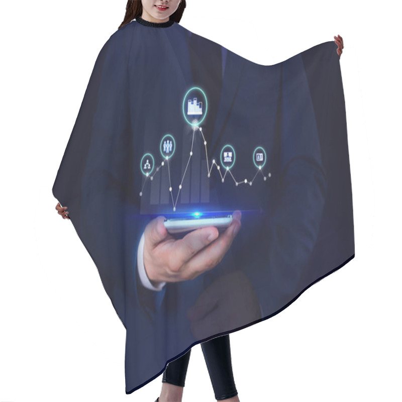 Personality  Male Human Presenting A Presentation Using The Latest Sophisticated Devices. Man Wear Formal Working Suit Introducing How Smart Gadget Works. Photo Of Modern Life. Hair Cutting Cape