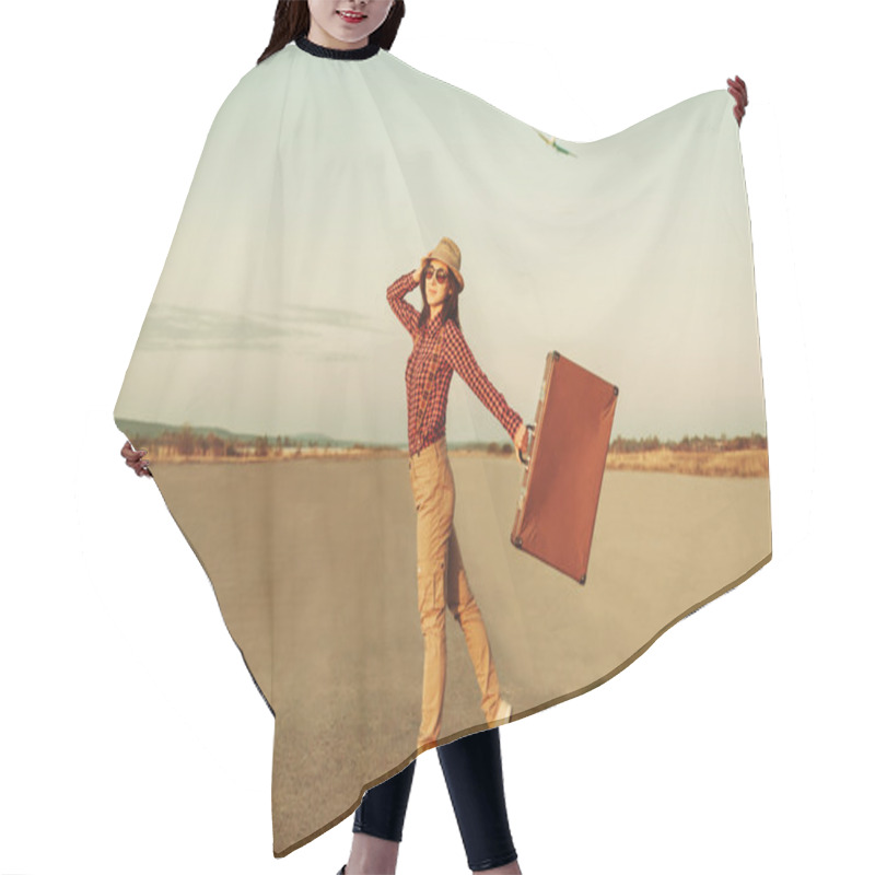 Personality  Woman With Suitcase Hair Cutting Cape