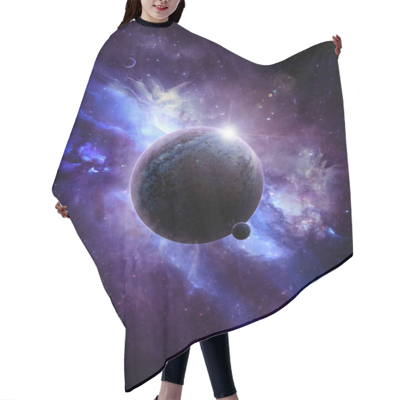 Personality  Beautiful Bright Illustration - Planet In Space In Purple Tones Hair Cutting Cape