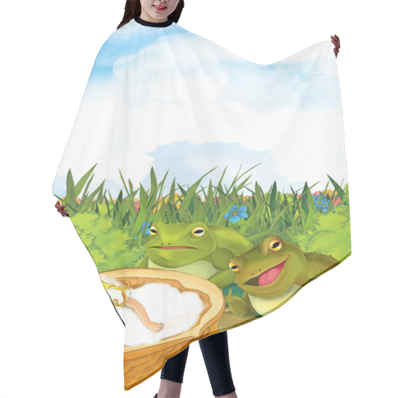 Personality  Girl Sleeping Near The Meadow - Frogs Taking Care Of Her Hair Cutting Cape