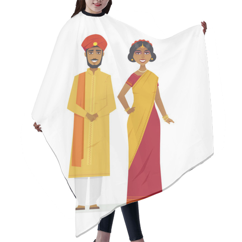 Personality  Happy Indian Couple - Cartoon People Characters Isolated Illustration Hair Cutting Cape