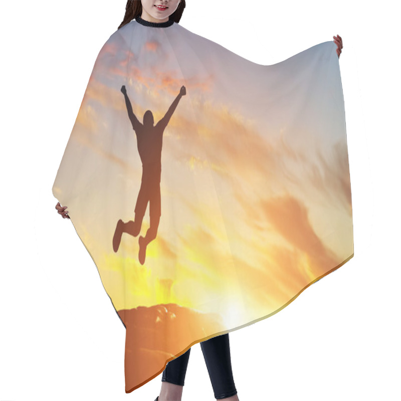 Personality  Man Jumping For Joy On The Peak Of The Mountain Hair Cutting Cape