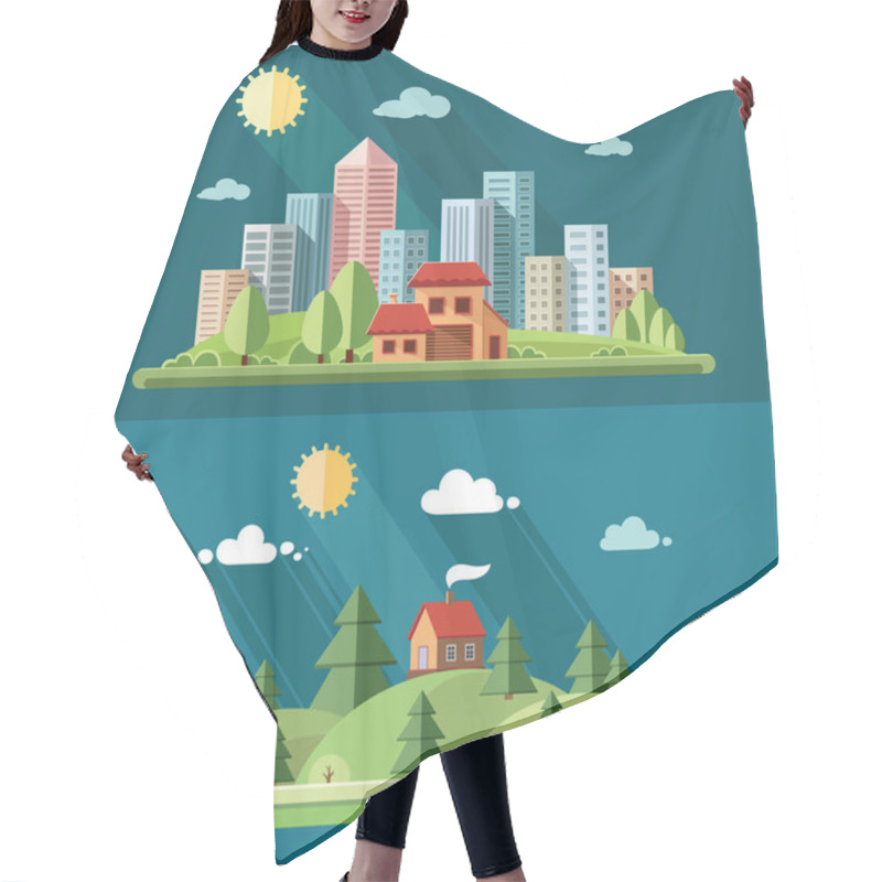 Personality  Nature Set - Country House On A Background Of A Big City. Rural  Hair Cutting Cape