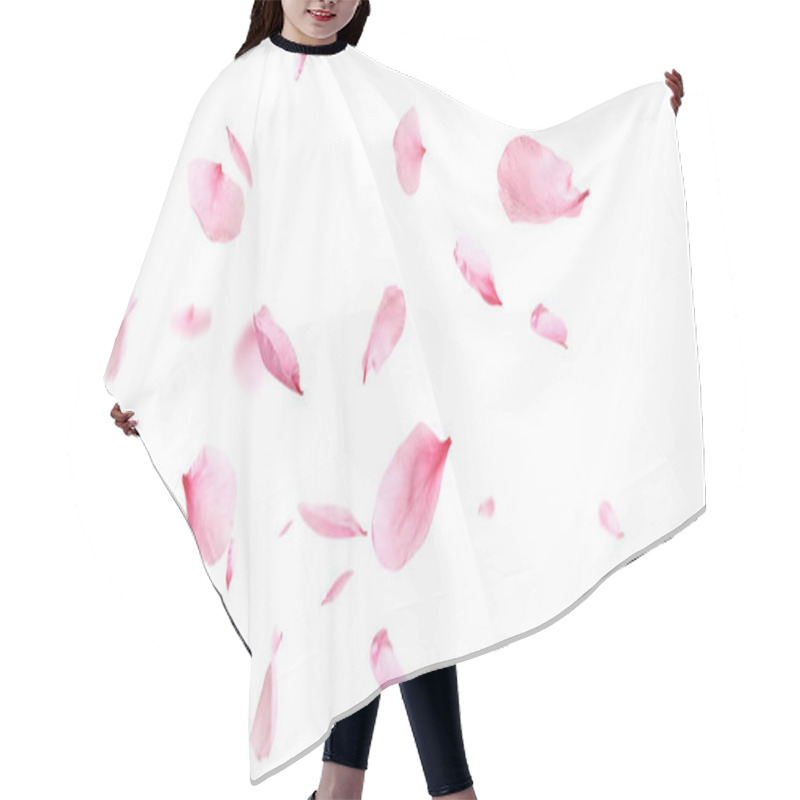 Personality  Beautiful Sakura Flower Petals Flying On White Background. Banner Design Hair Cutting Cape