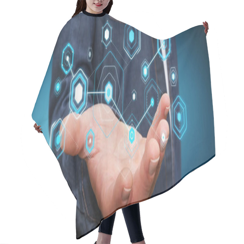 Personality  Businessman Using Digital Screens With Holograms Datas 3D Render Hair Cutting Cape