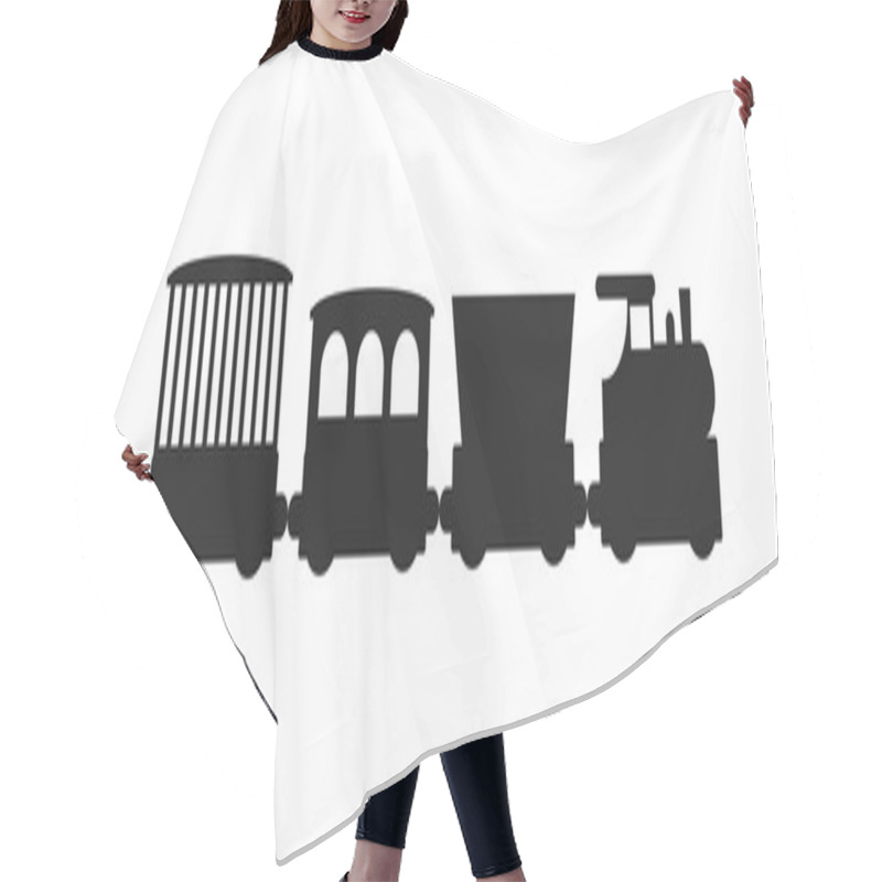 Personality  Vector Black Silhouettes Of Trains. Hair Cutting Cape