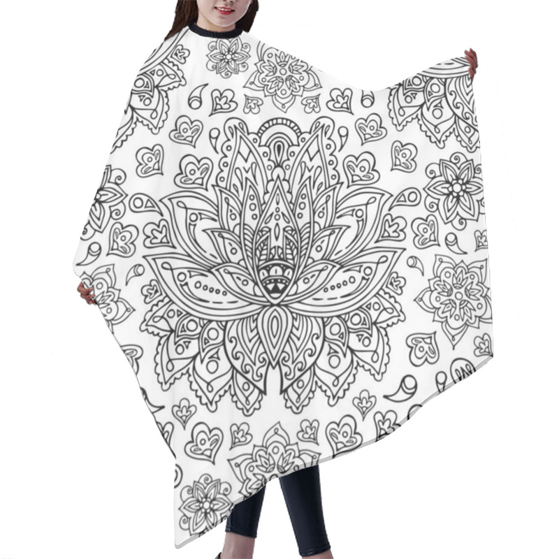 Personality  Floral Seamless Pattern With Hand Drawn Lotus Flowers. Decorative Abstract Floral Monochrome Water Lilies Pattern Hair Cutting Cape