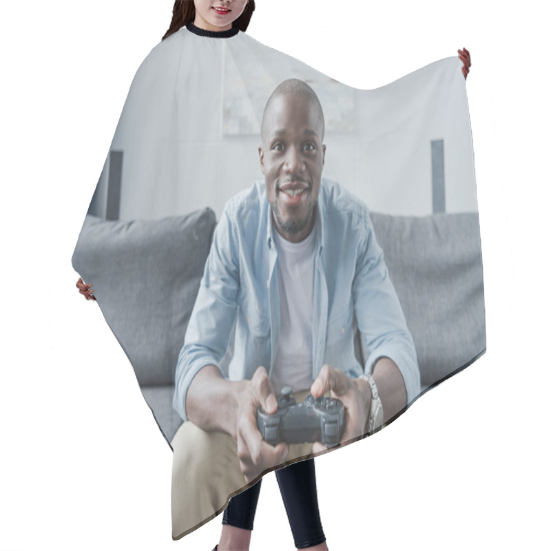 Personality  African American Man Playing With Joystick Hair Cutting Cape